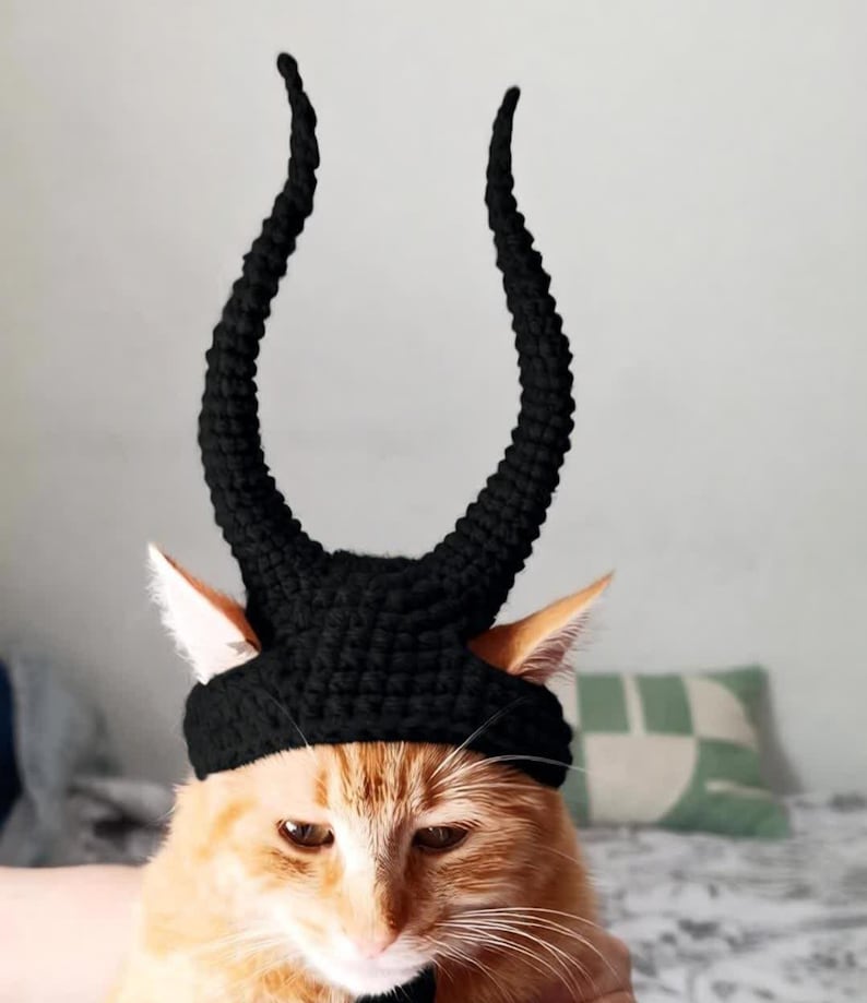 Cat Hat with Horns Crochet Pattern/ Funny Pet Costume/ Dog Devil Horns (PDF Download) image 5