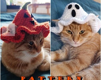 Crochet Ghost and Pumpkin Pet Hat Pattern, Halloween Costume (PDF Pattern)