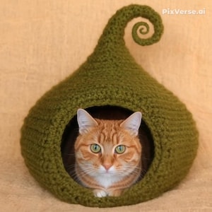 Patrón de ganchillo para cama de gato/Cama tipo cueva para perro pequeño/Casa de calabaza DIY (PDF digital)