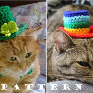 Crochet St. Patrick's Day Cat Hat Pattern, Rainbow Top hat Costume (PDF Download)
