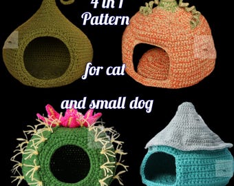 4 in 1 Crochet Pet bed pattern, Cat House, Dog cave patterns (PDF Download)