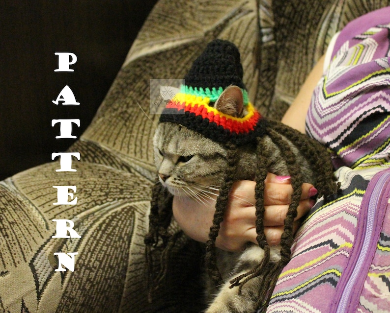 Crochet Pattern Cat Rasta Hat/ Small Dog Costume (PDF Download) image 1