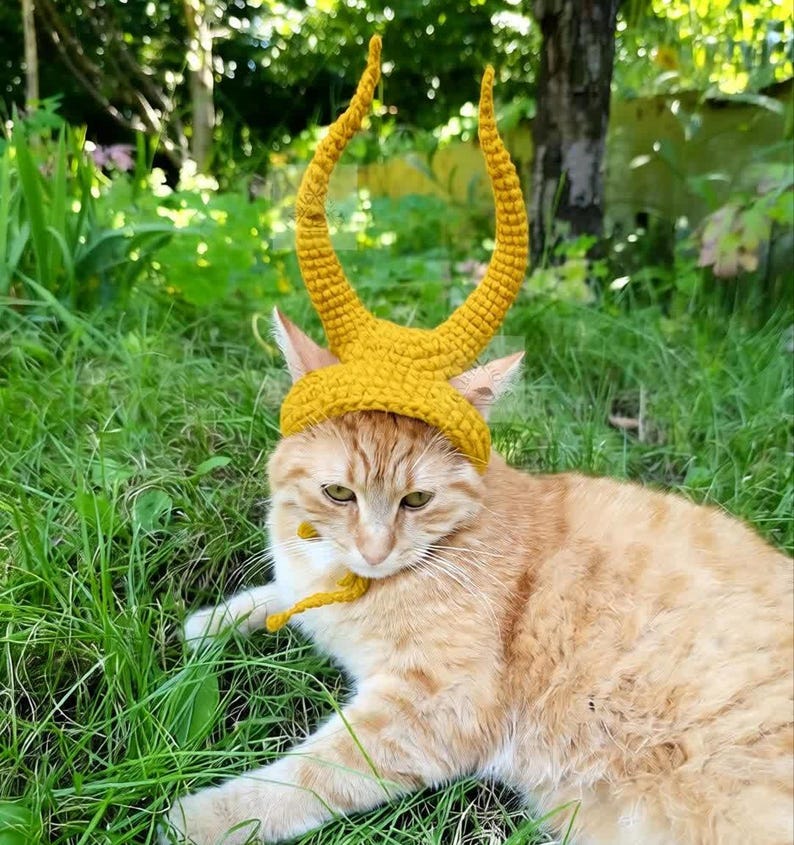 Cat Hat with Horns Crochet Pattern/ Funny Pet Costume/ Dog Devil Horns (PDF Download) image 4