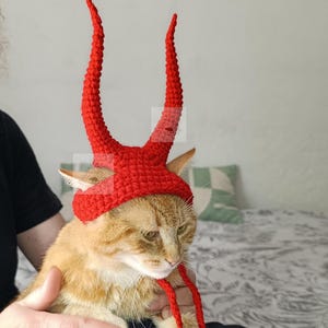 Cat Hat with Horns Crochet Pattern/ Funny Pet Costume/ Dog Devil Horns (PDF Download) image 8