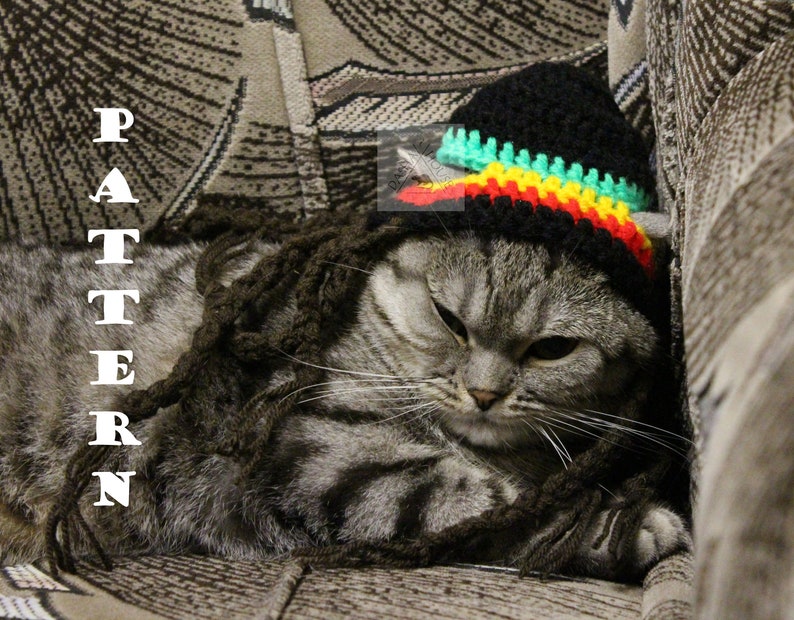 Crochet Pattern Cat Rasta Hat/ Small Dog Costume (PDF Download) image 2