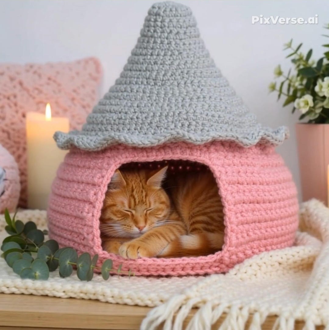 Cozy Cat House Crochet Pattern, Small Dog Bed, Pet Cave (PDF Download ...