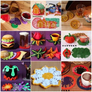 Crochet Coaster Pattern: 9-in-1 Food & Holiday Set (PDF Pattern)
