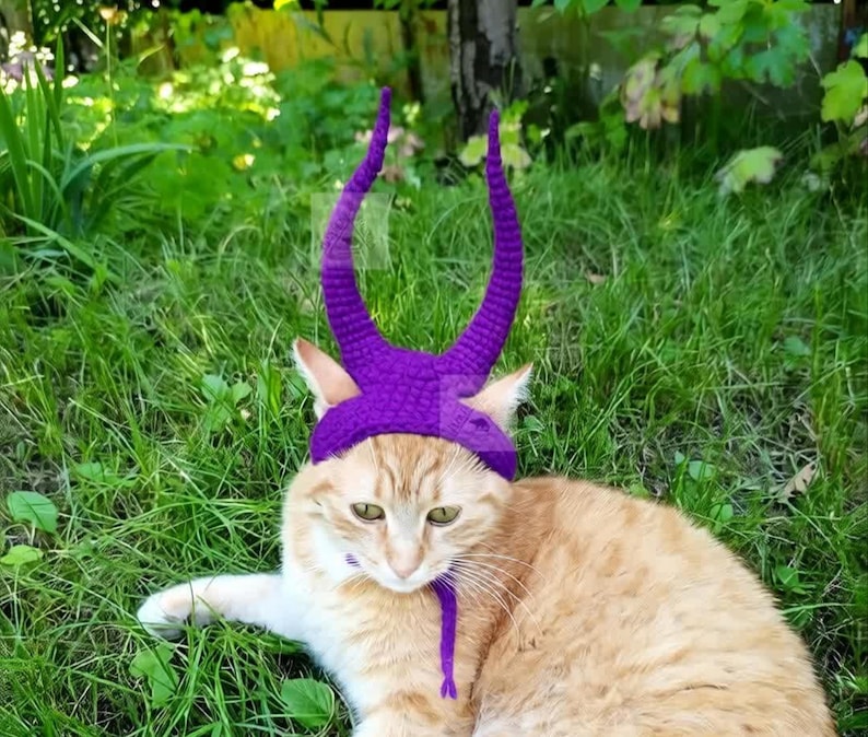 Cat Hat with Horns Crochet Pattern/ Funny Pet Costume/ Dog Devil Horns (PDF Download) image 11