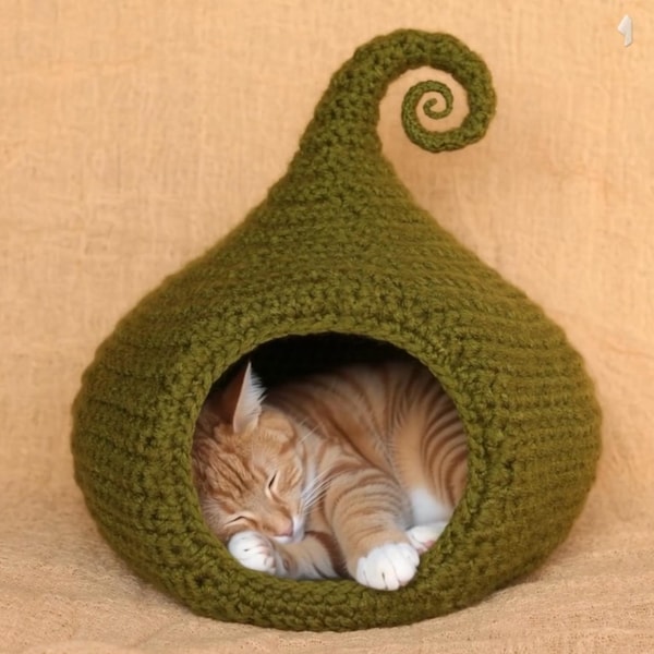 Patrón de ganchillo para cama de gato/Cama tipo cueva para perro pequeño/Casa de calabaza DIY (PDF digital)