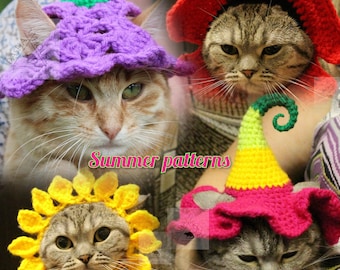Crochet Cat Hat Pattern Bundle, Summer Flower dog clothes (PDF Download)