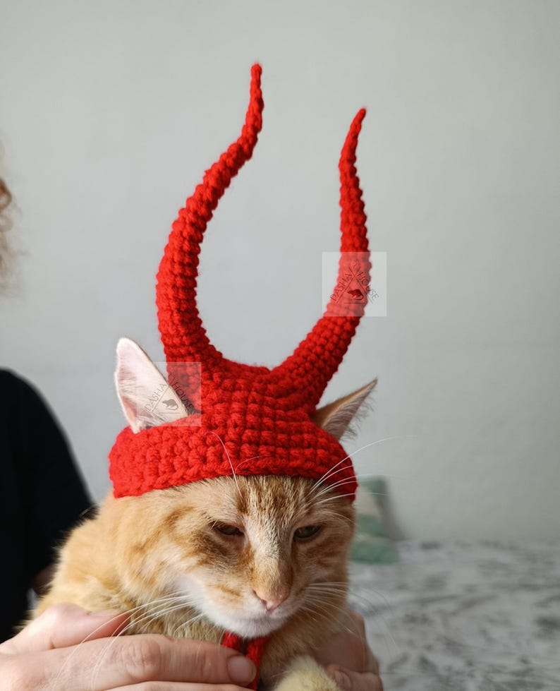 Cat Hat with Horns Crochet Pattern/ Funny Pet Costume/ Dog Devil Horns (PDF Download) image 12