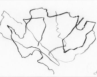 Disegno a carboncino su carta, Albero di Lionel le Jeune, Opera unica, decorazione grafica naturalistica per collezione d'arte