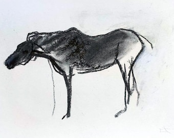 Dibujo a carboncillo sobre papel - Yegua de Lionel Le Jeune, obra única | decoración ecuestre