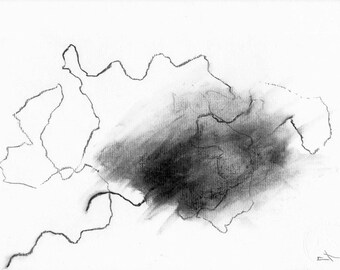 Kohlezeichnung auf Papier, Baum von Lionel le Jeune, Unikat, grafische Naturdekoration für eine Kunstsammlung