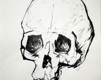 Dibujo a tinta sobre papel - Cráneo de Lionel Le Jeune, artista, obra única