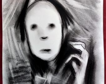 Disegno a inchiostro e carboncino su carta - VOLTO di Lionel Le Jeune, artista, opera unica