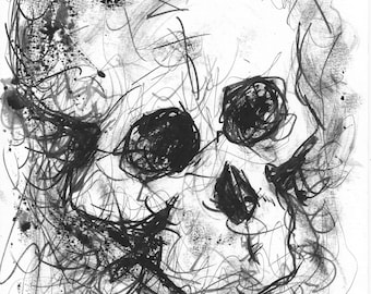 Monotype et encre sur papier - Crâne par Lionel Le Jeune artiste, oeuvre unique