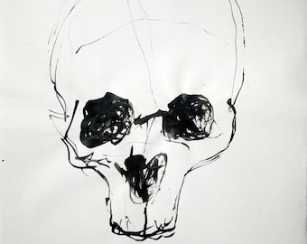 Dibujo a tinta sobre papel - Cráneo de Lionel Le Jeune, artista, obra única