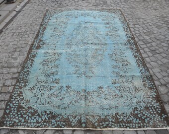 Turquoise Carpet, Turkish Oushak Rug, Vintage Blue Rug, Turquoise Handmade Rug  (288 cm x 168 cm) 9,4 feet x 5,5 feet model: 427