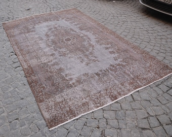 Grey overdyed Rug, Turkish Oushak Carpet, Handmade Gray Rug, Vintage Overdyed Rug, Area Rug (282 cm x 178 cm)  9,2 feet x 5,8 feet model:513