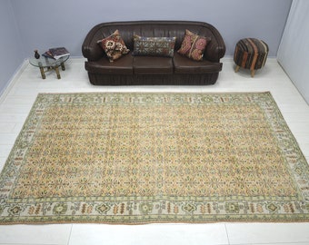 Oriental Overdyed Rug, Turkish Oversize Rug, Orange And Green Rug, Handmade Wool Rug, Faded Rug, Modern Saloon Rug, (314x200) 10.3x6.6 Ft