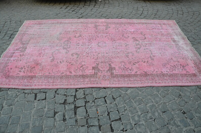 PINK Oushak Rug, Vintage SOFT PINK Overdyed Rug, Handmade Area Rug, Anatolian Pink Rug 290 cm x 166 cm 9,5 feet x 5,4 feet model:724 image 3