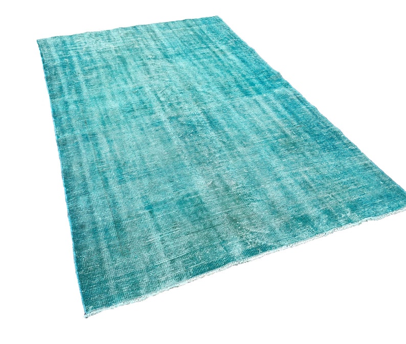Turquoise Overdyed Rug Vintage Blue Turkish Oushak Antique Area Decorative Handmade 251 Cm X 167 8 2 Ft 5