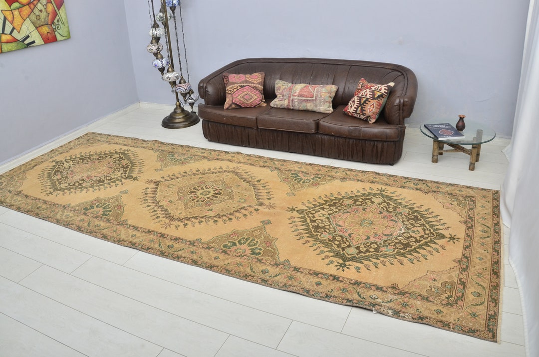 5x13 Oversized Large Runner, Handmade Orange Decorative Turkish Wool