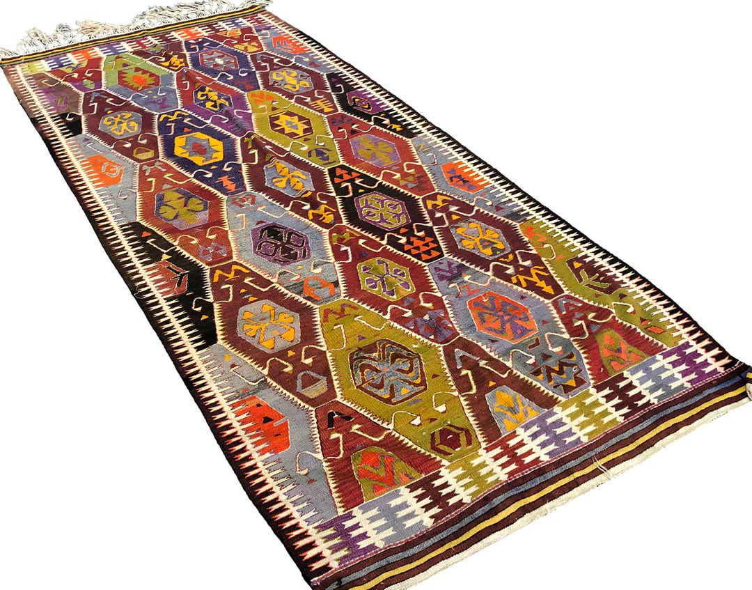 Handwoven Tribal Aztec Rug, Vintage Decorative Turkish Rug, Kelim Rug ...