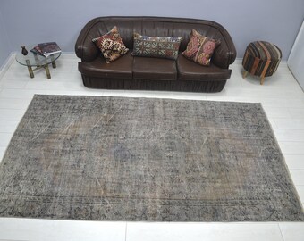 Gray Overdyed Rug, Turkish Oushak Carpet, Vintage Gray Handmade Rug, Natural Carpet, Size (282 cm x 163 cm) 9.3 feet x 5,3 feet