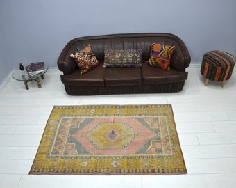 Turkish Oushak 4x5 Rug, Vintage Carpet, Handmade Farm House Rug, Wooll Carpet, Area Rug, Living Room  Rug, 4x5 Carpet, Made İn TUrkey