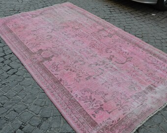 PINK Oushak Rug, Vintage SOFT PINK Overdyed Rug, Handmade Area Rug, Anatolian Pink Rug   (290 cm x 166 cm)  9,5 feet x 5,4 feet model:724