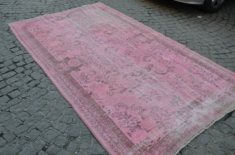 PINK Oushak Rug, Vintage SOFT PINK Overdyed Rug, Handmade Area Rug, Anatolian Pink Rug 290 cm x 166 cm 9,5 feet x 5,4 feet model:724 image 1