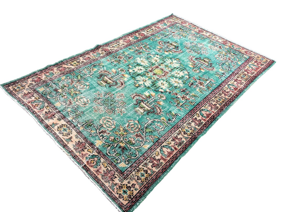 Decorative Turkish Rug, Turquoise Area Rug, Hand Knotted Oushak Rug ...