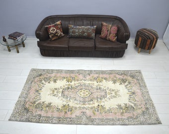 Authentic Decor Turkish Rug, Overdyed Rug, Soft Handmade Pastel Rug, Wool Bohemian Decor Rug, Faded Area Rug, (216x117 Cm) 7.1x3.8 Feet