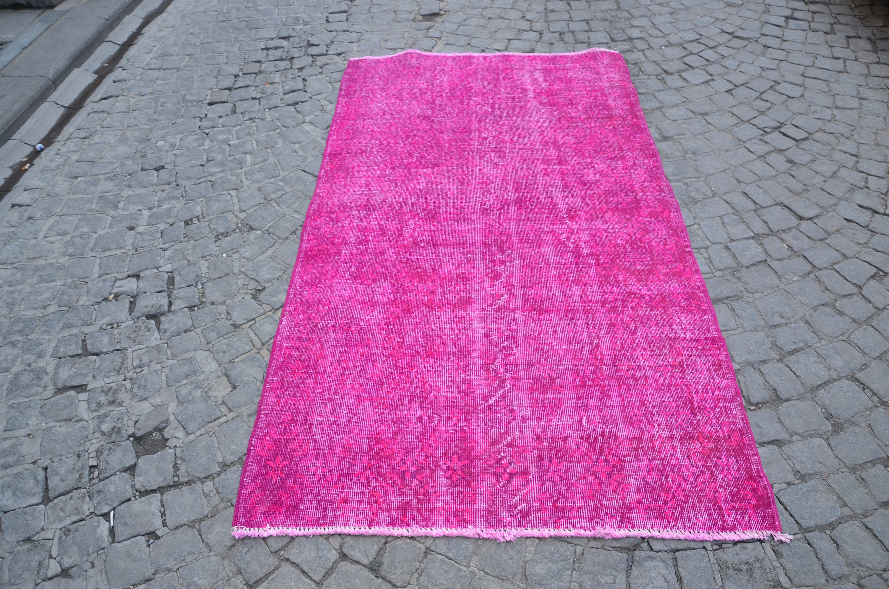 Fl Fuchsia Overdyed Rug Pink Oushak Vintage Turkish 50