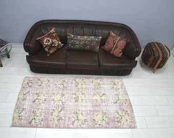 3x6 Vintage Oushak Rug, Handmade Wool Turkish Area Rug, Pink Faded Decorative Rug, Distressed Rug, Overdyed Rug, (172 cm 95 cm) 5.6x3.1 Feet