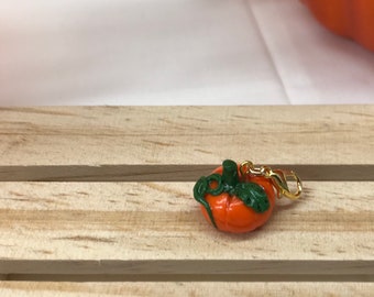 Polymer Clay Pumpkin Charm: Fall Harvest with Lobster Clasp