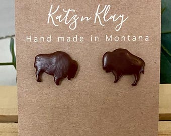 Buffalo Polymer Clay Earrings: Montana Bison Studs