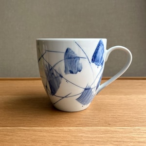 Original Extra Large HAND-PAINTED tea or breakfast coffee Mug, cobalt blue, dark blue and white color