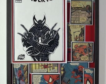Amazing Spider-Man - Artist Collab Comic Collage with Original Sketch Cover by artist Franck Uzan - LEGACY 3D Comic Collage 12"x16"