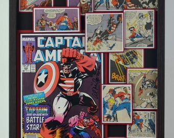 Captain America Vol 1, #349 (1988) featuring Battlestar SIGNED by Al Milgrom - Original 3D Comic Collage 12" x 16"