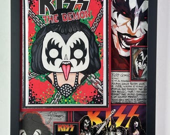 KISS "Gene Simmons/ The Demon" - Artist Collab Comic Collage with Original Sketch Cover by artist Cary Vallery - LEGACY 3D Comic Collage