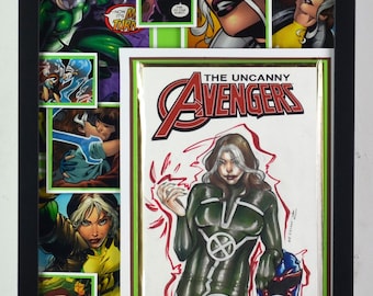 Uncanny Avengers "Rogue" - Artist Collab Comic Collage with Original Sketch Cover by artist Ryan Oakley - LEGACY 3D Comic Collage - 12"x16"