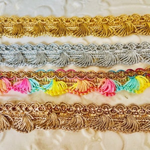 Dentelle tissée, 4 couleurs différentes. Or, argent, or rose et arc-en-ciel ! Utilisez-le comme bordure pour la décoration intérieure, les robes, les événements spéciaux, les accessoires, etc.