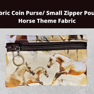 Horse Theme Fabric Coin Purse, Wild Pony, Small Pouch with Key Ring, Gift Card Pouch, Multi Use Small Bag, Eco Friendly