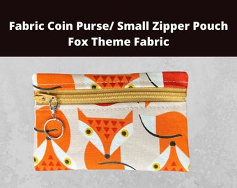Fox Theme Fabric Coin Purse, Woodland Animal Small Pouch with Key Ring, Gift Card Pouch, Multi Use Small Bag, Eco Friendly