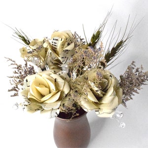 Music Paper Floral Arrangement, Six Roses in Included Vase