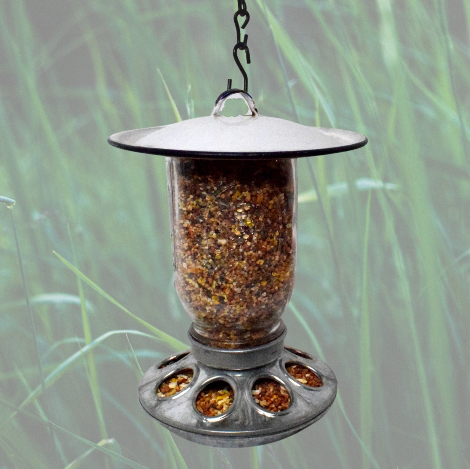 Mason Jar Bird Feeder with Vintage Enamelware Lid 7 Etsy