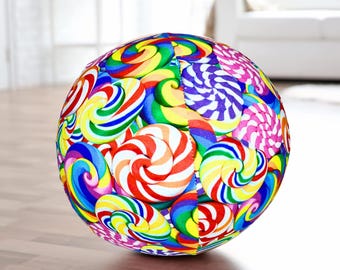 Rainbow Lollipop Balloon Ball Cover – Colorful Washable Fabric Toy – Large or Small